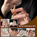 Miniatyrbild 5 av 11: Falska naglar set med lim långa naglar franska nagelvård nagel skönhet style 2 1set