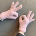 Miniatyrbild 10 av 11: 2x Mink Sammet Tjocka Handskar Fluffiga Päls Helfingerhandskar Vantar Varma Gl`AU. khaki One size
