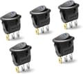 LED runda vippströmbrytare - blått ljus, ON-OFF, 20A 12V DC (5-pack)