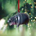 Miniatyrbilde 2 av 5: Søt flodhest Moo Deng 3D Flat Ornament, Flodhest Bakkespeil Biltilbehør, Flodhest Julepynt, Moo Deng Ornament