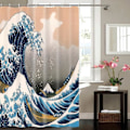 Miniatyrbillede 2 af 5: (Wave)180 * 180 cm Litthing badeforhæng med kroge Vandtæt vandtæt skimmelsvamp Nem at rengøre Smukt print