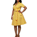 Pikkukuva 2 / 5: Vintage V-kaula-aukko Bohemian Bubble Skirt Dot Big Peplum -mekko Red S