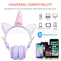 Pikkukuva 5 / 5: Päässä söpöt Cartoon Unicorn langattomat Bluetooth kuulokkeet