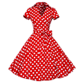 Pikkukuva 1 / 5: Vintage V-kaula-aukko Bohemian Bubble Skirt Dot Big Peplum -mekko Red S