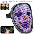 Miniatyrbillede 1 af 5: Led Cosplay Maske Med Programmerbar Lysende Ansigt Transformerende Maske Genopladelig App-Styret Rekvisit Halloween Fest Bluetooth Maske Kids-1200AH Charge