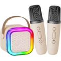 Miniatyrbillede 1 af 5: Børne Karaoke Maskine, Karaoke Mikrofon Legetøj med 2 Trådløse Mikrofoner, Bærbar Bluetooth Højttaler Gave med Farverige Lys