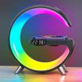 Miniatyrbild 1 av 5: Multifunktionell Trådlös Laddare Väckarklocka Högtalare App Kontroll Rgb Nattljus Laddstation För Iphone black
