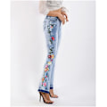 Miniatyrbillede 3 af 5: Kvinders smarte blomsterbroderede højtaljede flare bukser flare jeans brede ben lange denimbukser