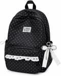 Coquette Backpack with Lace, Polka Dot Pattern and Bow, Cute Large Capacity Laptop Backpack for Everyday Use Black