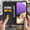 Pikkukuva 3 / 4: Samsung Galaxy A32 5G - Chersterfield - Musta - Puoli-jäykkä - Magneetti - Videotuki Svart