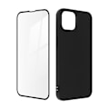Miniatyrbillede 2 af 6: iPhone 14 cover, sort blød gel silikone og 9H hærdet glas, sort kontur Svart