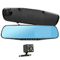 Miniatyrbild 1 av 6: Dashcam Front Bakre Backspegel HD 1080P 4 tums skärm Mikroknapp Svart Svart