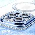 Pikkukuva 3 / 6: Timanttikotelo iPhone 16 Prolle MagSafe Protection Rhinestone Contour Vaaleansininen Blå