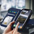 Miniatyrbillede 3 af 4: iPhone XR cover - AVIZAR - Premium okselæder - Midnatsblå - Stand funktion - Kortholder midnattsblå