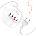 Miniatyrbillede 3 af 5: Mini multiport ladestation 3 USB + USB-C kompakt kabel 1m LinQ hvid Vit