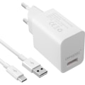 Pikkukuva 1 / 4: USB-latauslaite - Qualcomm - Quick Charge 3.0 - 3A - USB Type C -kaapeli 1m - Valkoinen Vit