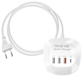 Miniatyrbillede 1 af 5: Mini multiport ladestation 3 USB + USB-C kompakt kabel 1m LinQ hvid Vit