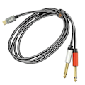 Pikkukuva 1 / 4: USB-C 2 x 6,35 mm urosliittimeen jakokaapeli, nylon punottu 1,5 m LinQ harmaa