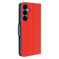 Miniatyrbillede 2 af 5: Etui til Samsung Galaxy S25 Plus Portefeuille Læder Saffiano Fancy Blå / Rød Röd