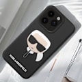 Miniatyrbillede 3 af 5: Cover til iPhone 14 Pro - KARL LAGERFELD - Karl's Head Series - Silikone Gel - Hævede kanter - Sort Svart
