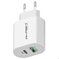 Miniatyrbillede 1 af 6: Lader til stikkontakt 15W Dobbelt USB-A QC 3.0 + USB-C PD Hurtigopladning Akashi hvid Vit