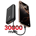 Pikkukuva 3 / 5: 30000mAh Ulkoinen Akun Taulu USB-C ja Lightning Kaapelit Sisäänrakennettu LED-näyttö Swissten Musta Svart