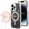 Miniatyrbillede 2 af 5: Pakke til iPhone 14 Pro Marble Cover og Guess 15W MagSafe Charger Sort