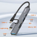 Miniatyrbillede 4 af 5: USB-C og Lightning OTG Hub 1x USB-C-port + 2x USB + SD / TF-kort LinQ Sort