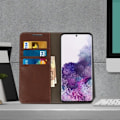 Miniatyrbild 3 av 4: Foliofodral - AVIZAR - Galaxy S20 - Äkta Läder - Kortfack - Videoställ - Brun kastanj