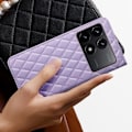 Pikkukuva 3 / 6: Kotelo Xiaomi Poco F6:lle tikattu Flip-korttipidike tukee laventelia Lila
