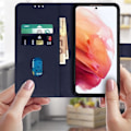 Miniatyrbillede 3 af 4: Etui til Samsung Galaxy S21 FE - AVIZAR - Chesterfield - Videostøttefunktion - Mørkeblå Nattblått