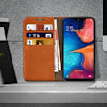 Miniatyrbillede 3 af 4: Étui Folio - Ægte Læder - Samsung Galaxy A20e - Kreditkortholder - Video Stander - Fleksibel kamel brun