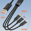 Miniatyrbillede 3 af 5: USB til Lightning + 2 USB-C kabel - LINQ - 60W hurtig opladning - Længde 1,2m - Sort Svart
