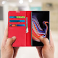 Pikkukuva 3 / 4: Samsung Galaxy Note 9 - Suojus - Nahka - Punainen - Lompakko - Videotuki - Korttipaikat Röd