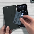Miniatyrbild 3 av 4: iPhone 12 Pro Max fodral - AKASHI - Korthållare, Videostöd - Svart eko-läder Svart