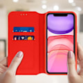Miniatyrbillede 2 af 4: iPhone 11 Etui - AVIZAR - Folio Wallet Cover - Øko-læder Rød - Magnetisk - Supportfunktion Röd