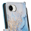 Miniatyrbillede 4 af 5: Etui til iPhone 16e Marmor Ocean Mønster med Håndledsrem og Blå Kortholder Blå