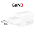Miniatyrbillede 3 af 6: GaN III 35W Vægbelader med USB-C + Mini USB Porte Forcell Hvid Vit