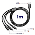 Miniatyrbild 3 av 5: Cabel 3-i-1 USB-C, Micro USB och Lightning USB Kontakt Längd 1m wiwu Svart