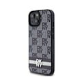 Miniatyrbillede 2 af 6: DKNY Mono Plaid og Stripe Print Læder Taske til iPhone 14/15/13 (sort)
