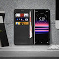 Miniatyrbillede 2 af 4: Folio-etui - AVIZAR - Sony Xperia 5 - Ægte Læder - Videostøtte - 3 Kortlommer Svart