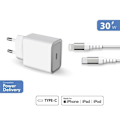 Miniatyrbillede 1 af 4: Ladeapparat til hjemmet - Force Power Lite - 30W - USB C/Lightning - 100% genanvendt plastik - livsvarig garanti Vit