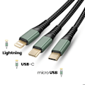 Pikkukuva 4 / 5: USB 3 in 1 -kaapeli USB-C:hen / Micro-USB:hen / Lightning -punottu 1.2m Inkax Musta Svart