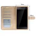 Miniatyrbild 3 av 4: Universellt Smartphone Etui - AVIZAR - Guld Plånbokställ - Ekologisk Läder - Skrivbordsstöd - Inbyggd Spegel gyllene