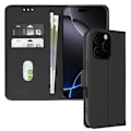 Miniatyrbillede 1 af 5: iPhone 16 Pro Max Etui - AVIZAR - Portefølje med Klap - Video Støtte - Sort Vegansk Læder - Semi-stift Svart
