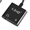 Miniatyrbillede 2 af 6: LinQ USB-C til 3,5 mm lydstik og USB-C hun-opladningsadapter Sort
