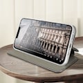 Miniatyrbild 4 av 4: Telefonfodral - AVIZAR - iPhone 14 - Grå konstläder - Heltäckande skydd - Justerbar klaff Grå
