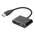 Pikkukuva 1 / 6: USB-keskittimen sovitin HDMI VGA naaras 3,5 mm jakkitulo Full HD 1080P musta