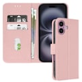 Miniatyrbillede 1 af 5: Étui til iPhone 16 Plus - AVIZAR - Portemonnaie Klap - Rosé Champagne - Videostøtte - Vegan Læder Rosa