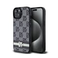 Miniatyrbillede 1 af 6: DKNY Mono Plaid og Stripe Print Læder Taske til iPhone 14/15/13 (sort)